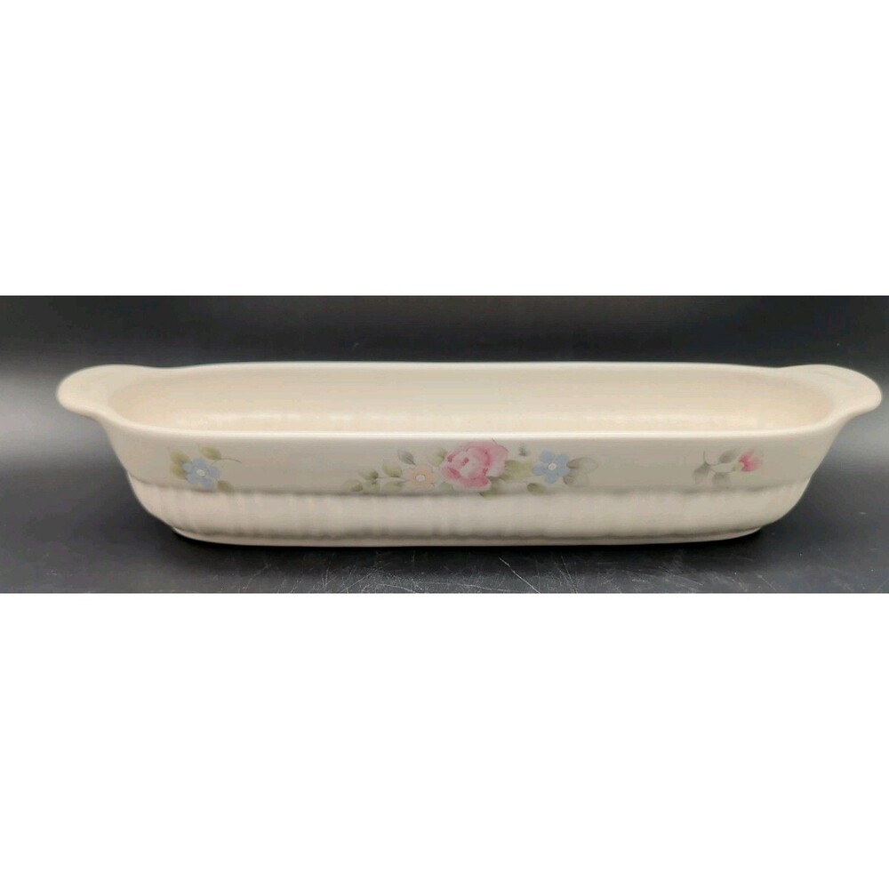 Pfaltzgraff Tea Rose Cracker Tray 13x4 Basket Weave Stoneware